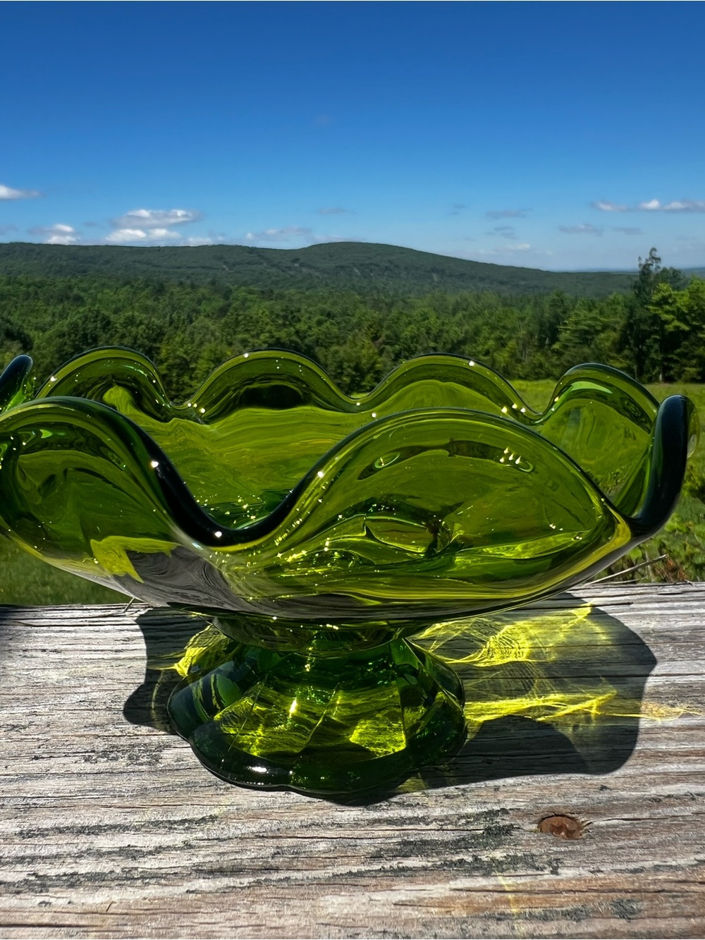 MCM Avocado Green Pedestal Taper Candle Holder/ Bowl/ Dish